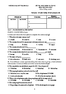 Đề thi học sinh olympic môn Tiếng Anh Lớp 8 - Năm học 2014-2015 - Phòng GD & ĐT Thanh Oai